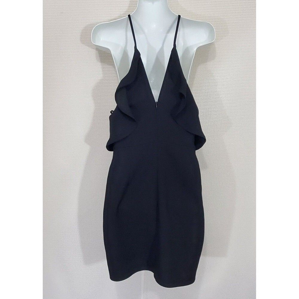 BCBGeneration Dress Womens 4 Black Halter Ruffled Sheath Cocktail Strappy - Picture 5 of 11